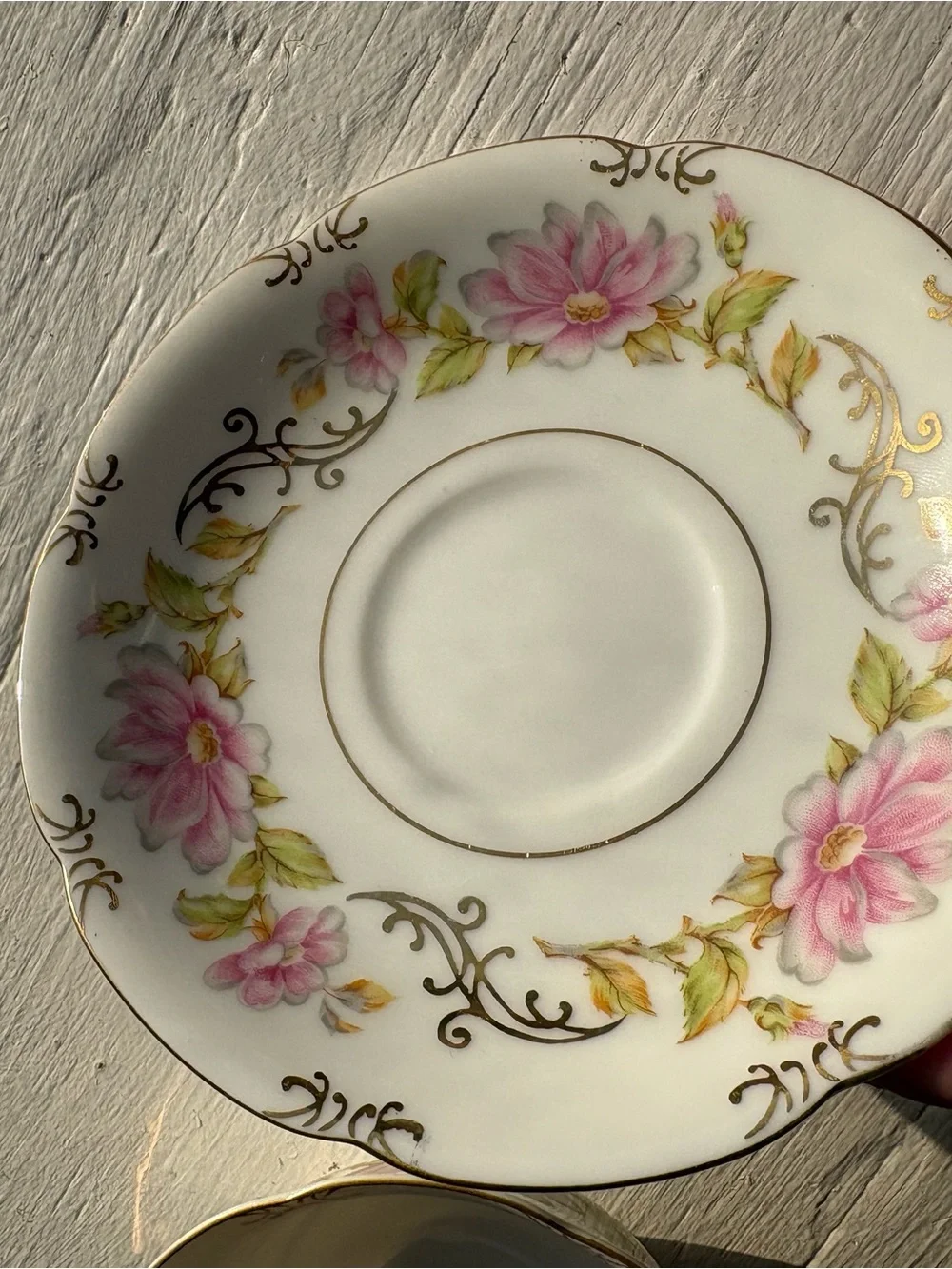 Vintage Floral Porcelain Teacup and Saucer - Pink